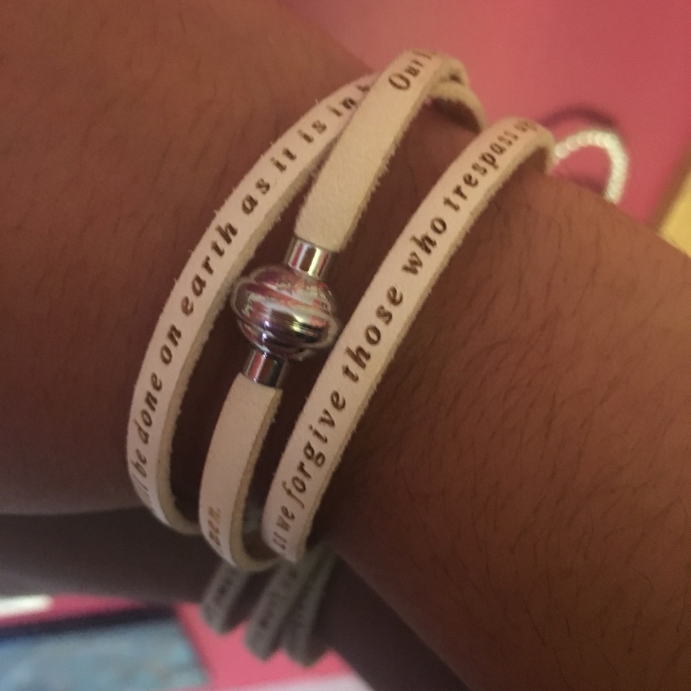 “Our Father” leather wrap bracelet